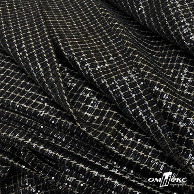 Ткань костюмная с пайетками, 100%полиэстр, 460+/-10 гр/м2, 150см #309 - цв. чёрный - купить в Димитровграде. Цена 1 203.93 руб.