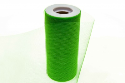 Фатин в шпульках 16-146, 10 гр/м2, шир. 15 см (в нам. 25+/-1 м), цвет зелёный - купить в Димитровграде. Цена: 100.69 руб.