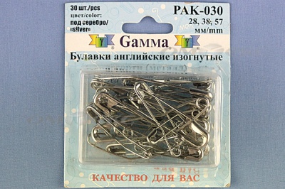 Булавки английские РАК-030 изогнутые, ассорти в блистере 30 шт.  - купить в Димитровграде. Цена: 249.83 руб.