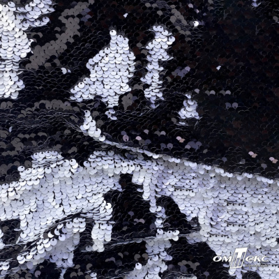 Трикотажное полотно, Сетка с пайетками, шир.130 см, #315, цв.-белый/чёрный - купить в Димитровграде. Цена 693.39 руб.