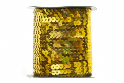 Пайетки "ОмТекс" на нитях, SILVER SHINING, 6 мм F / упак.91+/-1м, цв. 48 - золото - купить в Димитровграде. Цена: 356.19 руб.