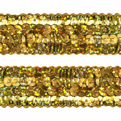 Тесьма с пайетками D16, шир. 20 мм/уп. 25+/-1 м, цвет золото - купить в Димитровграде. Цена: 786.13 руб.